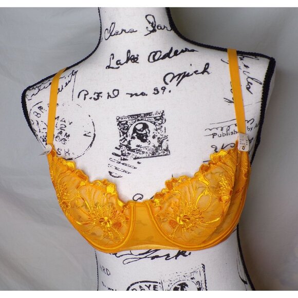 🆕ETAM Amaryllis Embroidered Underwire Demi Sheer Lace Bra 34D Gold Yellow - Picture 6 of 9